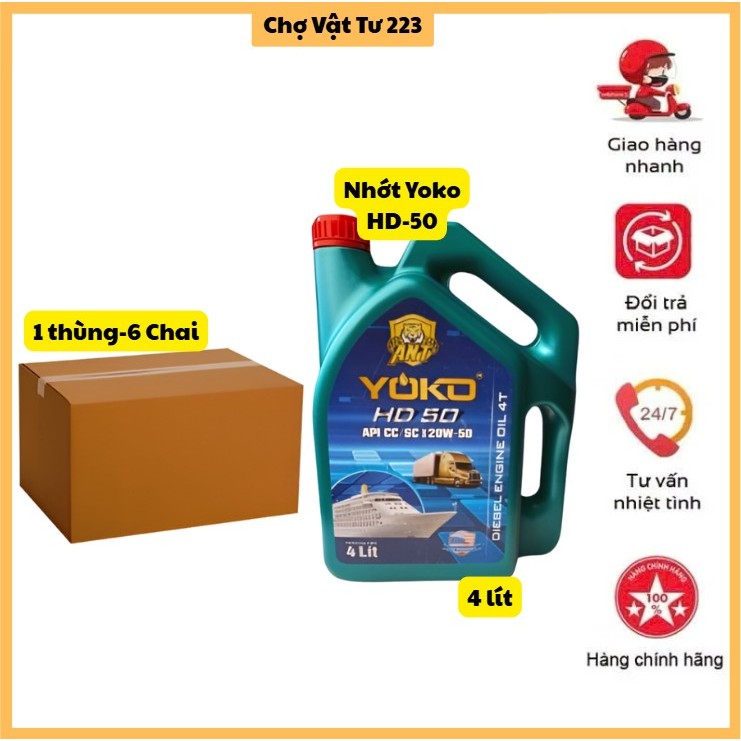 🎁Combo 6 Can Nhớt Yoko HD-50 4 Lít Dùng Cho Động Cơ Diesel