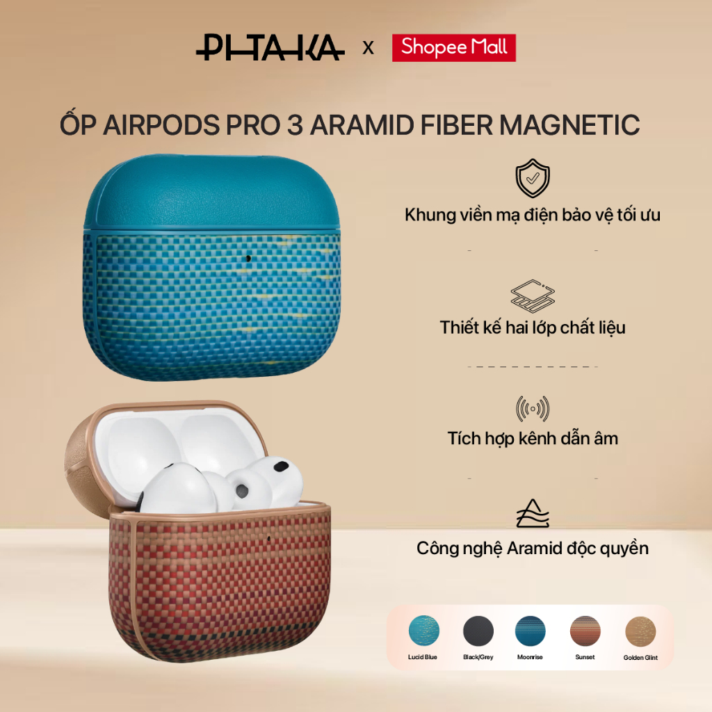 [AirPods Pro 3] Ốp PITAKA Aramid Fiber Magnetic For AirPods Pro 3