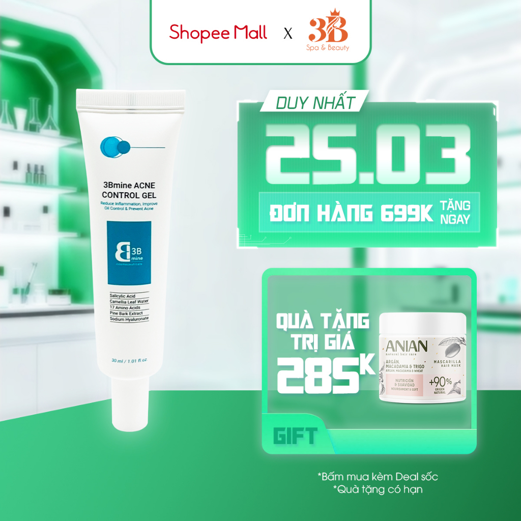 Gel Dưỡng Kiểm Soát Và Giảm Mụn 3Bmine Acne Control Gel 30ML 3B02