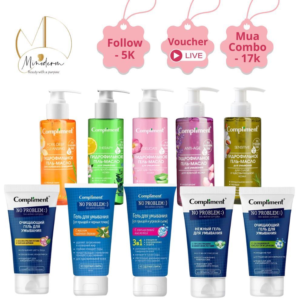 Gel Rửa Mặt Compliment No Problem sạch sâu ngừa mụn, giảm viêm