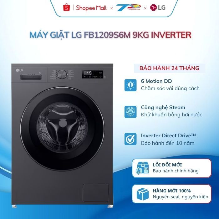 Máy giặt LG FB1209S6M 9kg màu đen cửa trước Inverter|Lđặt nội thành HN và quanh LB