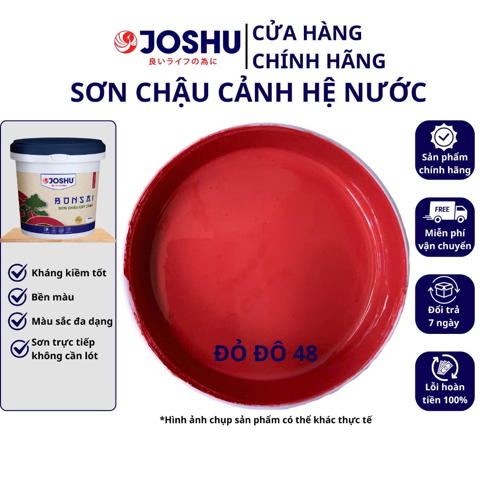 Sơn Chậu Cảnh JOSHU màu đỏ đô hộp 1L, sơn ngoại thất, sơn chậu kiểng