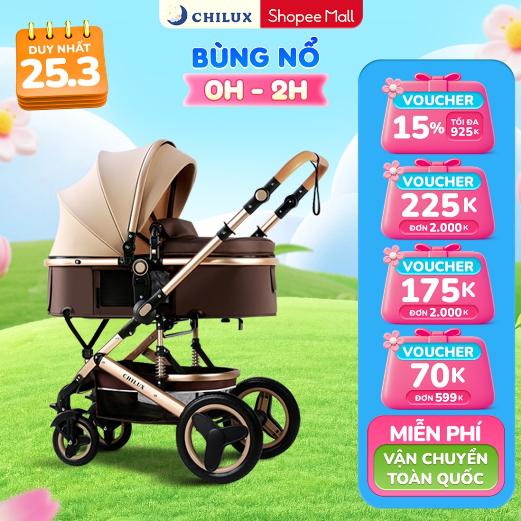 Xe đẩy nôi 2 chiều cho bé Chilux V1.6 - 9 tính năng tiện dụng cho mẹ và bé - có thể gấp gọn