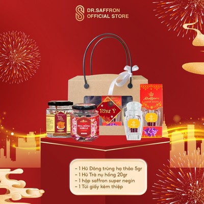 Set quà trung thu gồm Saffron super negin+ Đông trùng hạ thảo + Trà nụ hồng