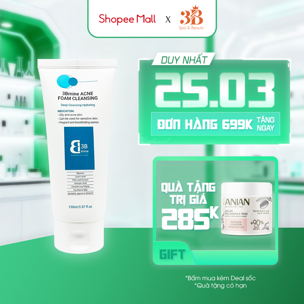 Sữa Rửa Mặt Dành Cho Da Dầu Mụn 3Bmine Acne Foam Cleansing 150ML 3B01