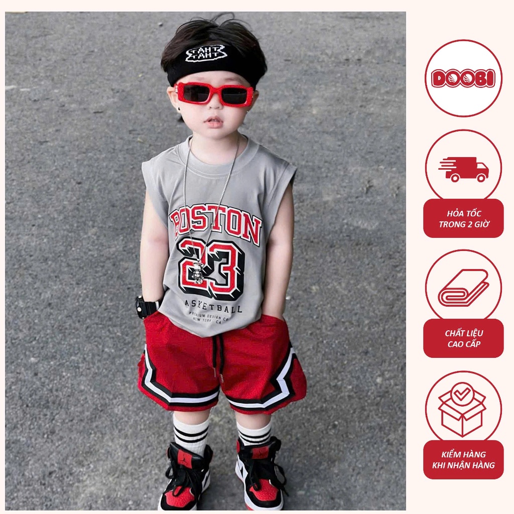 Bộ đồ bé trai chất liệu thun cotton co giãn 4c in BOSS TONNNE 23 hiệu DOOBI cho bé từ 10-63kg DB201