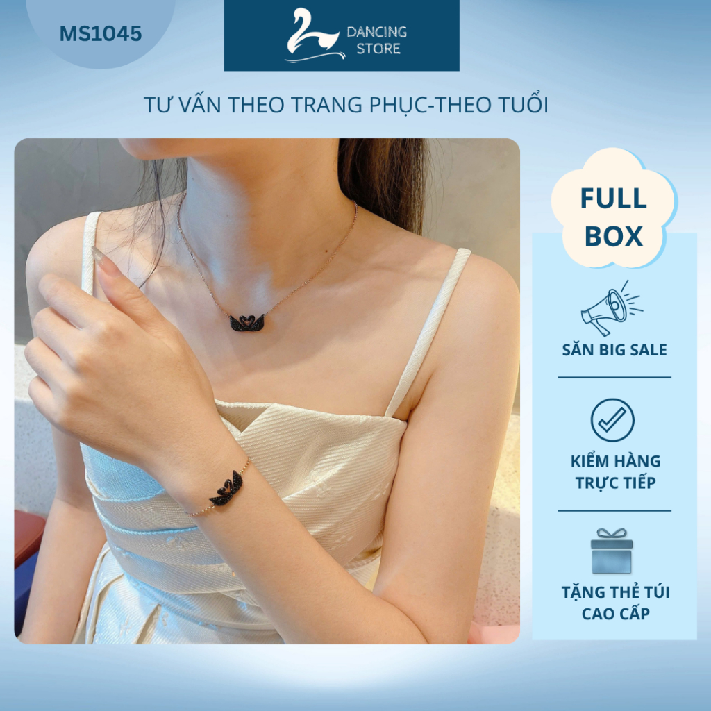 Vòng cổ Nữ Iconic Swan Đen đôi dây Rosegold Cao cấp  Dancing Store Fullbox
