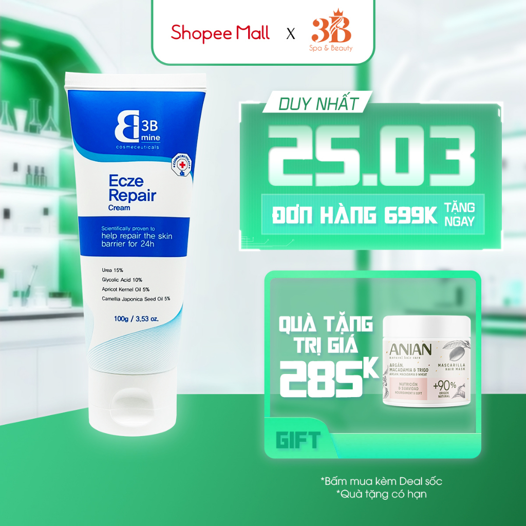 Kem Dưỡng Ẩm Chuyên Sâu Cho Da Rất Khô Và Viêm Da Cơ Địa 3Bmine Ecze Repair Cream 100G 3B03