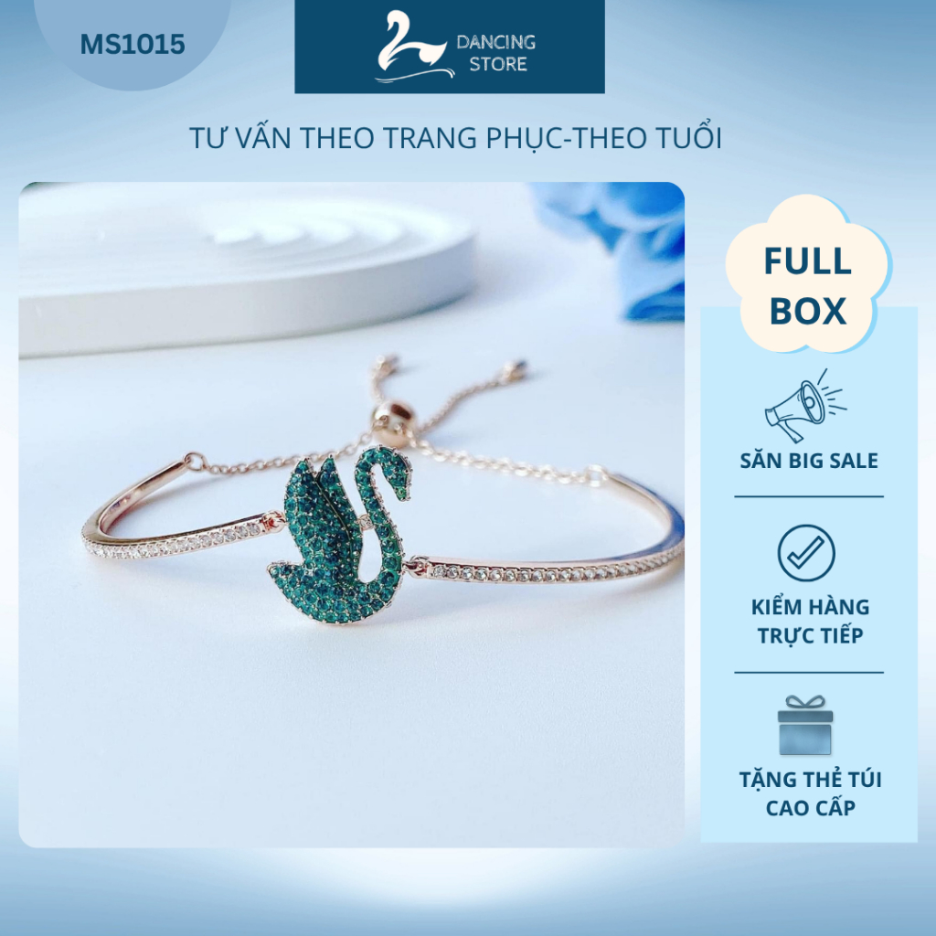 Lắc tay Nữ Iconic Swan Đá xanh lá mẫu mới Nữ Tính Dancing Store Fullbox