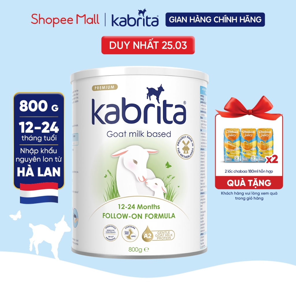 Sữa dê Kabrita Hà Lan số 2 cho bé - Lon 800g