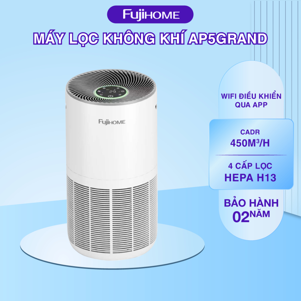 Máy lọc không khí FUJIHOME AP5GRAND kết nối Wifi thông minh, màn led cảm ứng hiển thị, đèn cảnh báo
