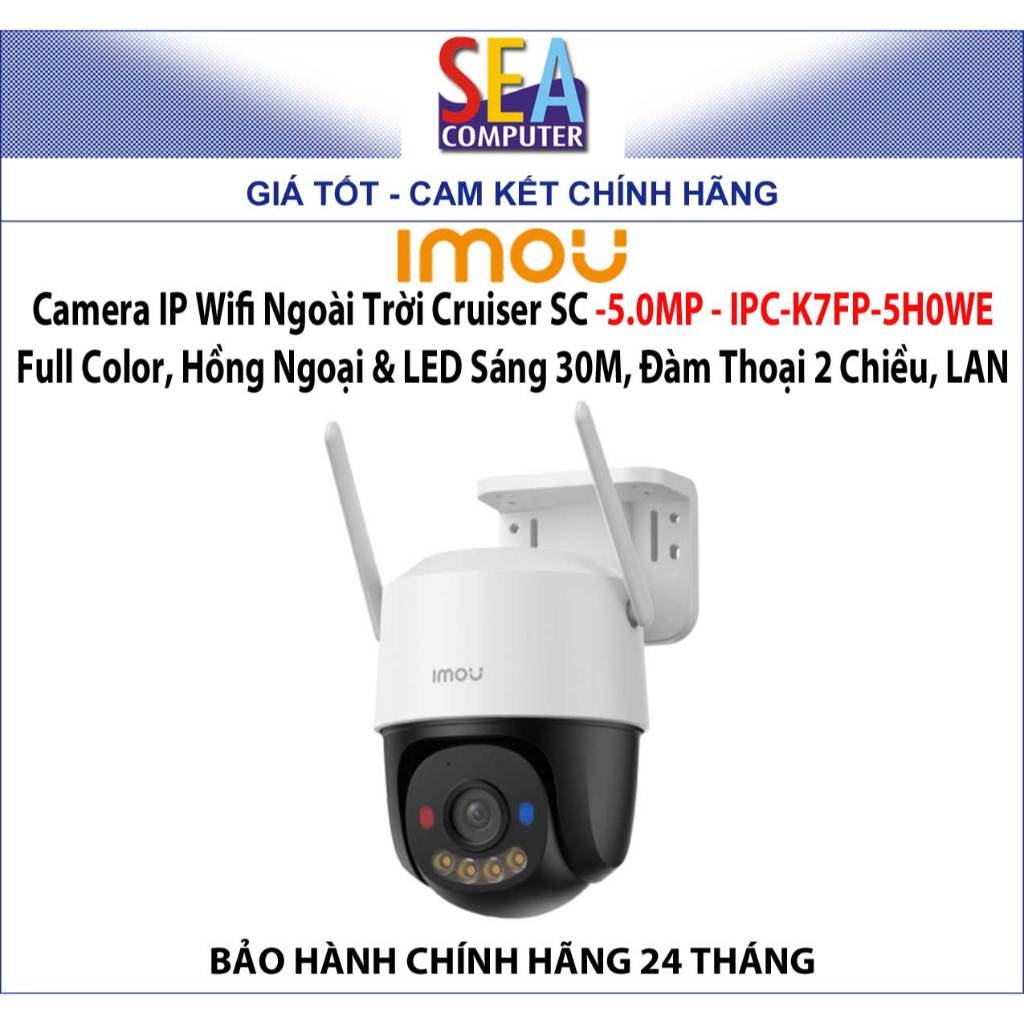 Camera IP Wifi Ngoài Trời-5MP-Full Color, Hồng Ngoại & LED 30M, Đ.Thoại 2 Chiều, LAN- IPC-K7FP-5H0WE