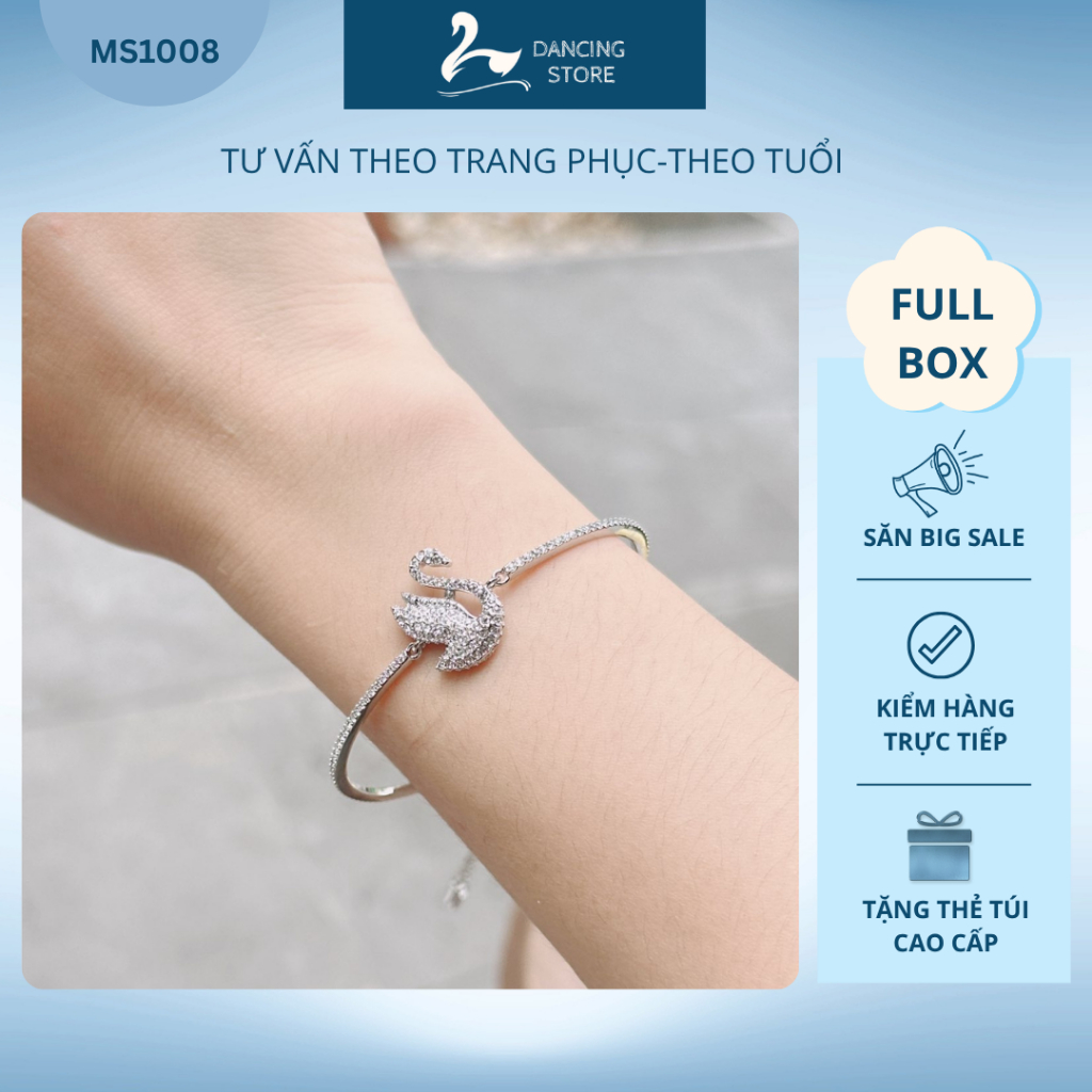 Lắc tay Nữ Iconic Swan Đá trắng mẫu mới Nữ Tính Dancing Store Fullbox