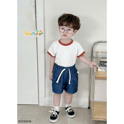 Quần short Beemo phối túi cá tính vải da cá giả bò cho bé đi học, đi chơi từ 9-24kg 6029QHB