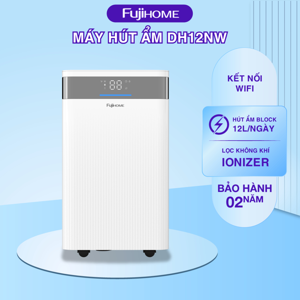 Máy hút ẩm lọc không khí FUJIHOME DH12NW – Hút Ẩm + Sấy Quần Áo, Dễ Di Chuyển