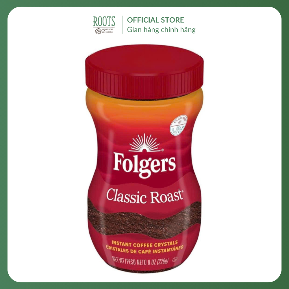 (Ship hỏa tốc) FOLGERS - Bột Cà Phê Hòa Tan, Classic Roast, Instant Coffee Crystals, 8 oz (226g)