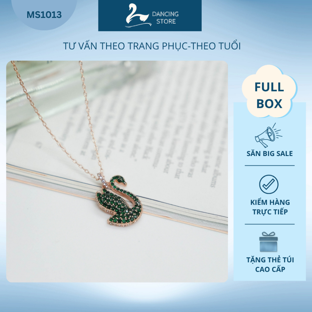 Vòng Cổ Nữ Iconic Swan Đá xanh lá mẫu mới Thanh Lịch Dancing Store Fullbox