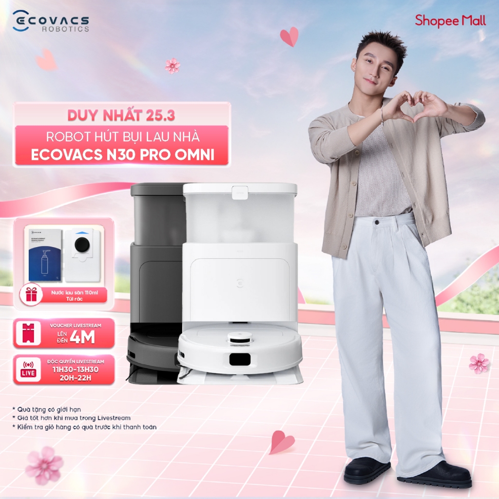 Robot hút bụi lau nhà Ecovacs Deebot N30 Pro Omni 2025 - Lực hút siêu mạnh 10.000Pa - Trạm sạc OMNI