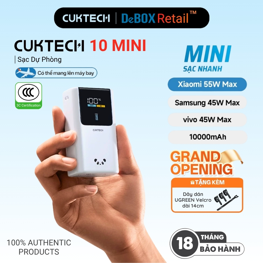 Pin Sạc Dự Phòng Di Động CUKTECH 10 MINI 2C1A | Sạc Nhanh 55W Max | Dung Lượng 10000mAh | Bảo Hành 1