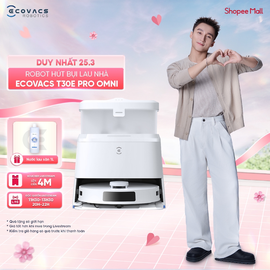 Robot hút bụi lau nhà Ecovacs Deebot T30e Pro Omni 11.000Pa - Pin 5200mAh - Tự động giặt giẻ bằng nư