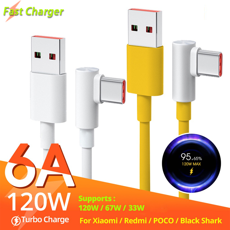 For Xiaomi 120W Turbo Charge Charger 6A USB Type-C Cable L Shaped 90 Degree Angle Design C-to-A Gami