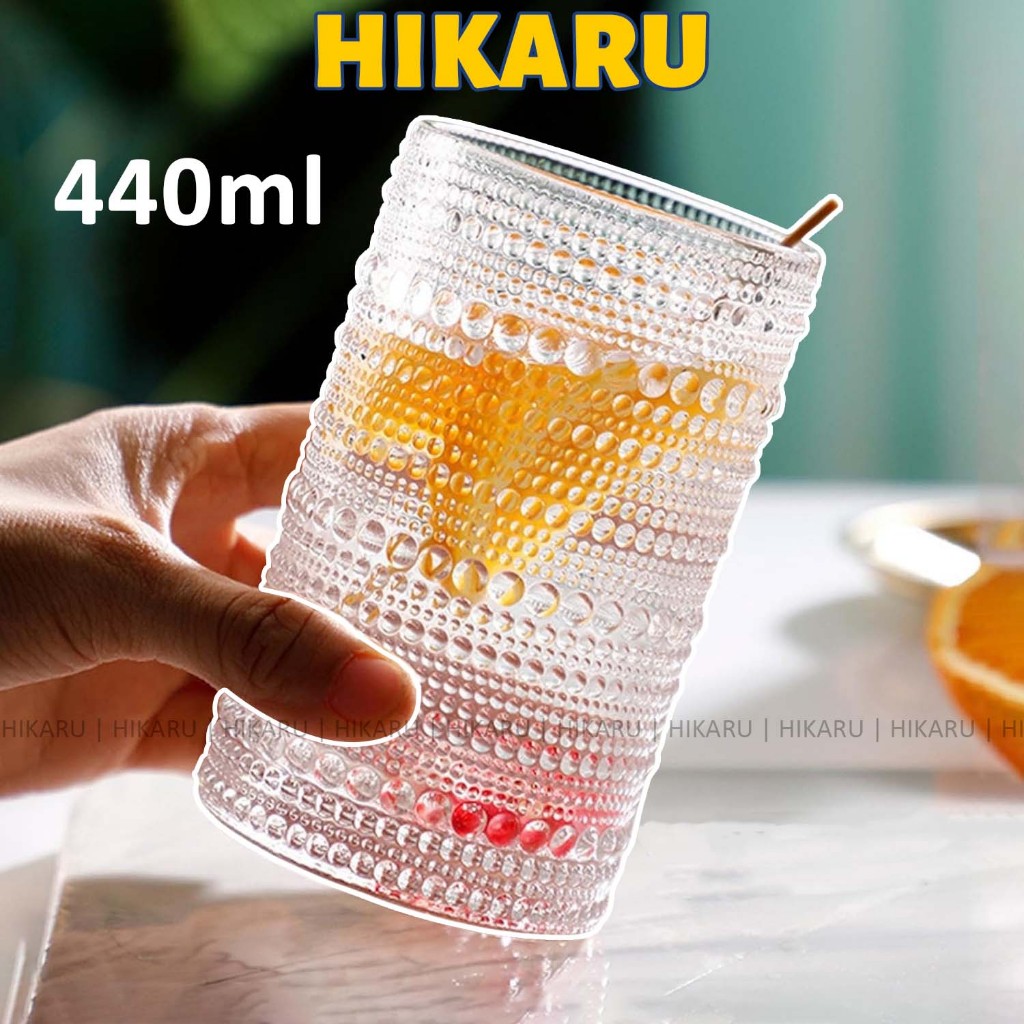 [Set 6] Cốc Thủy Tinh Họa Tiết Hạt Tròn HIKARU Pha Lê Cao Cấp Dung Tích 440ml Siêu Đẹp DT250900401