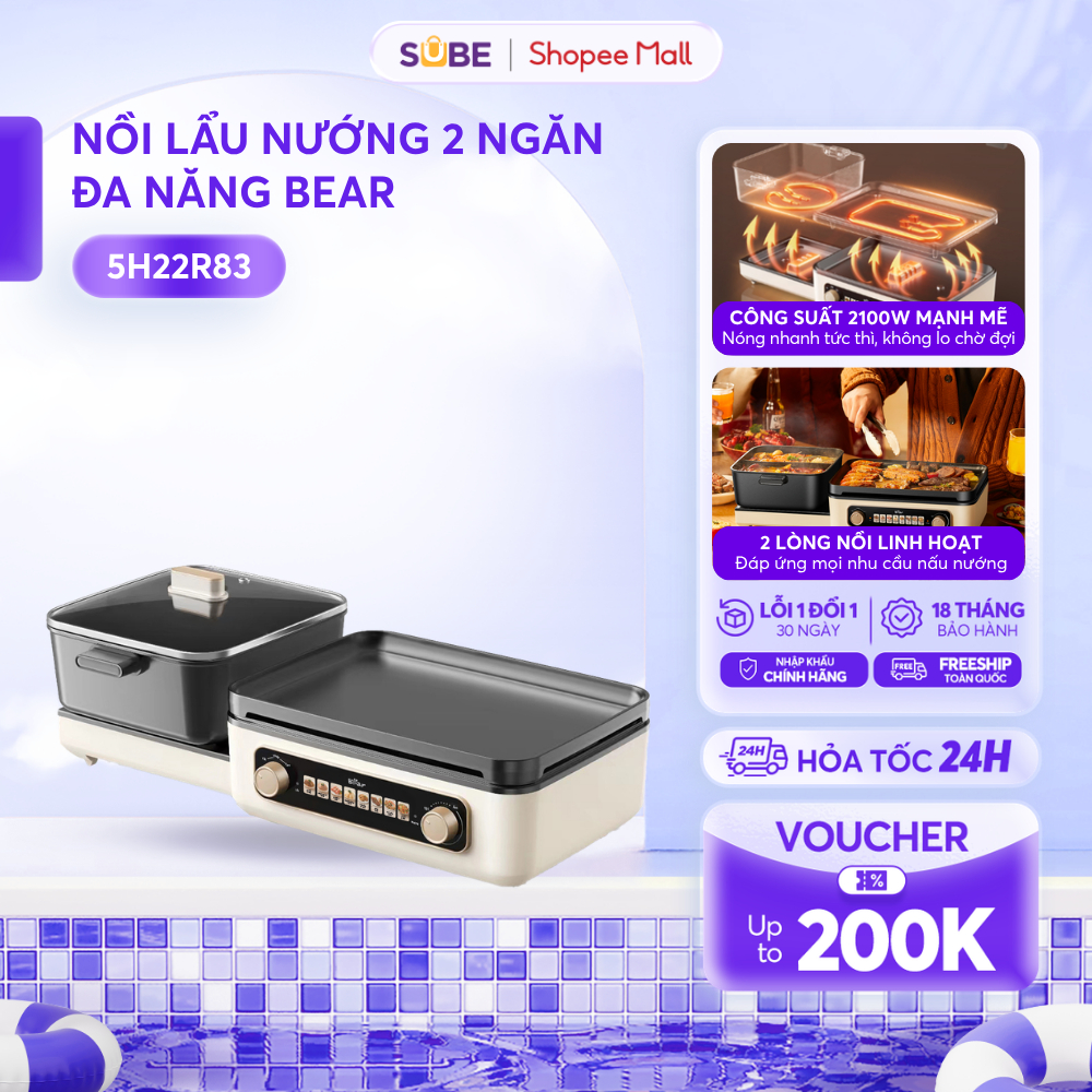 Nồi Lẩu Nướng Đa Năng Bear 4L Nồi Điện Bếp Nướng Điện Nồi Lẩu Điện Bếp Nướng Nồi Lẩu Nồi Lẩu Điện Đa