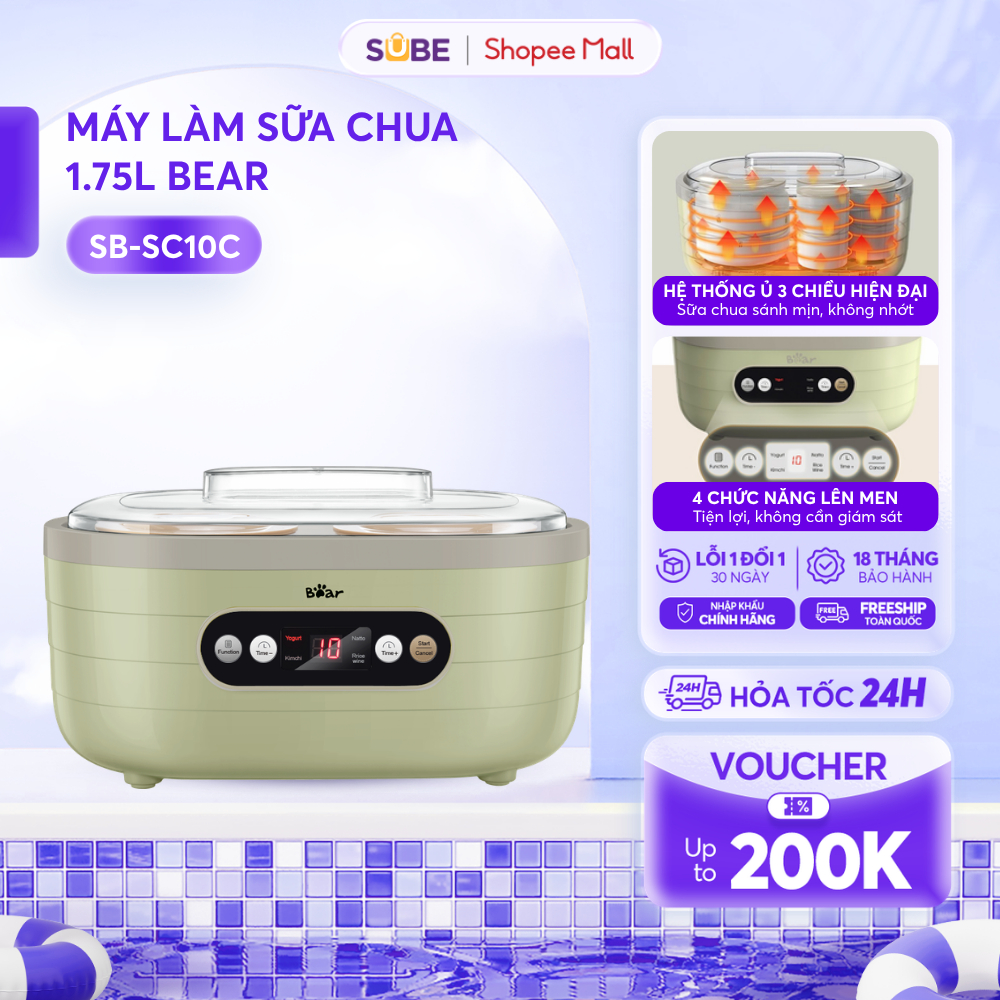 Máy Làm Sữa Chua Bear 1,7L Đa Chức Năng Lên Men Tự Động Tiết Kiệm Thời Gian Đảm Bảo An Toàn Vệ Sinh Thực Phẩm SB-SC10C