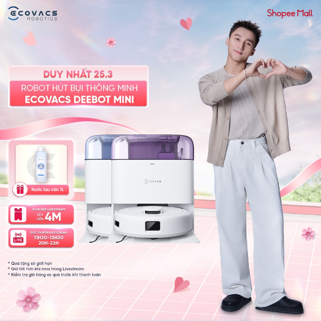 Robot hút bụi thông minh Ecovacs Deebot Mini - Lực hút 9000Pa - Dung lượng pin 3200mAh - Hoạt động 1
