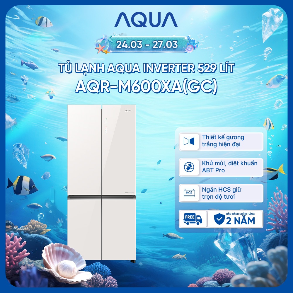 [SẴN HÀNG] Tủ lạnh Aqua Inverter 529L AQR-M600XA(GC) - Mặt gương trắng - Bảo hành 2 năm - Freeship toàn quốc