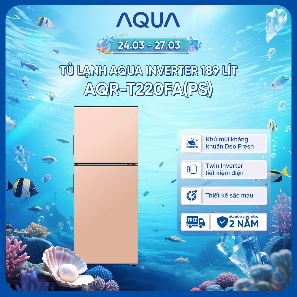 [SẢN PHẨM MỚI 2025] Tủ Lạnh Aqua Inverter 189 lít Màu Hồng AQR-T220FA(PS) - Bảo hành tận nhà - Freeship toàn quốc
