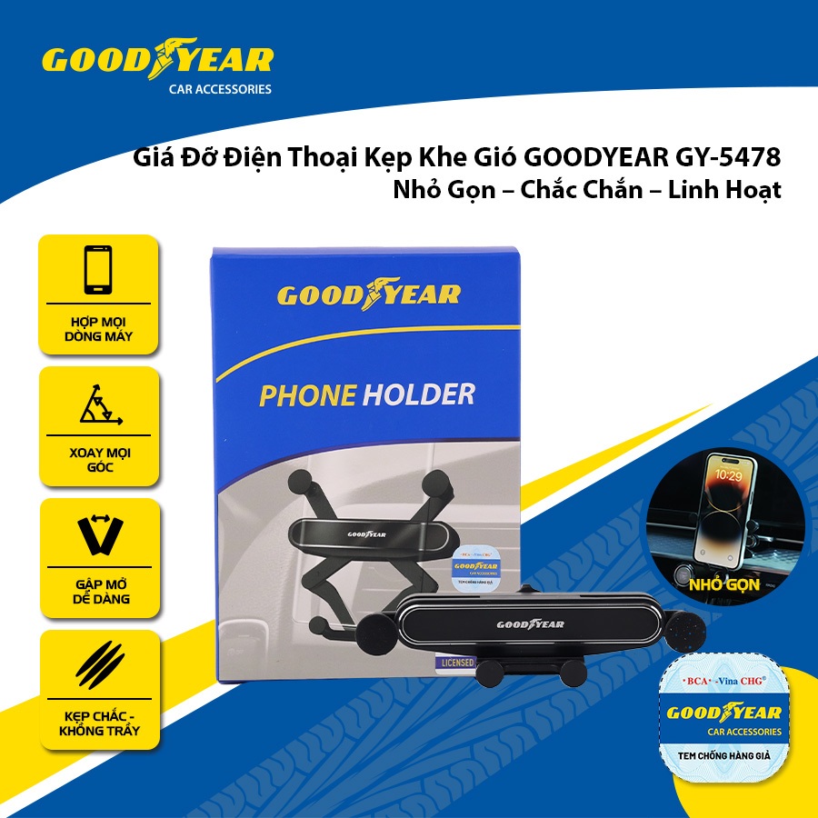 Giá Đỡ Điện Thoại Kẹp Khe Điều Hòa Ô Tô GOODYEAR GY-5478 - Nhập Khẩu Chính Hãng