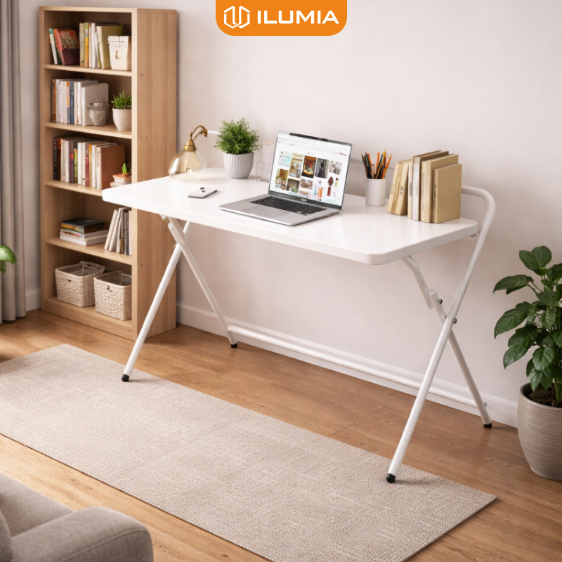 Bàn làm việc gấp gọn chân sắt sơn tĩnh điện chống ghỉ thương hiệu ILUMIA - GM139