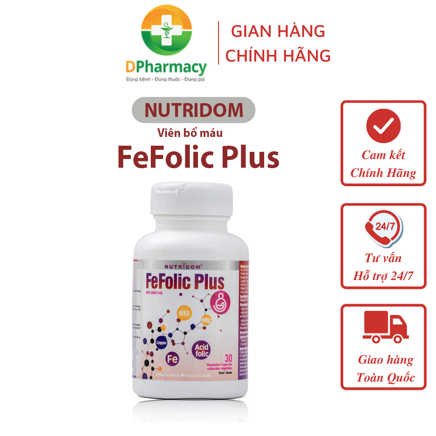 [CHÍNH HÃNG] Viên bổ máu FeFolic Plus, Hỗ Trợ Bổ Sung Sắt, Acid FoLic, Ngừa Thiếu Máu Do Thiếu Sắt