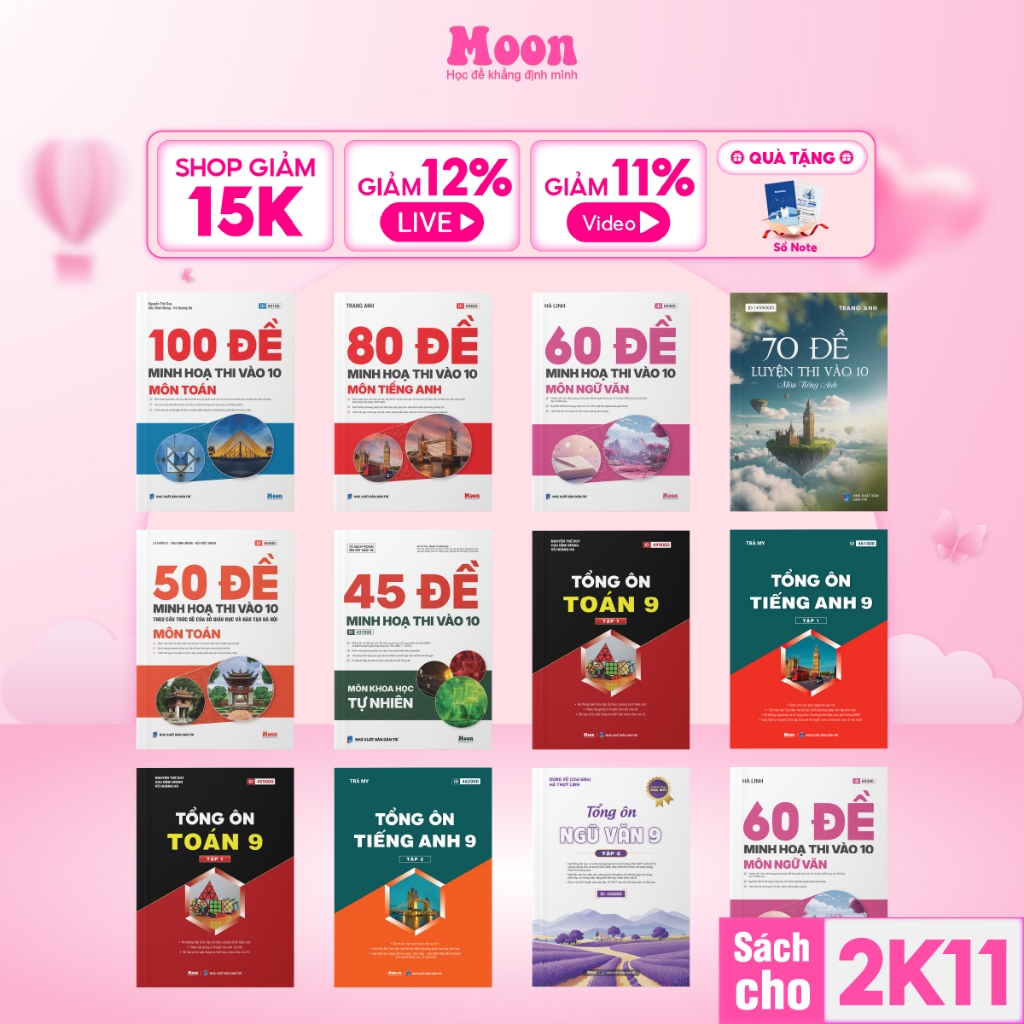 Sách Tổng ôn toán học ngữ văn tiếng anh lớp 9 sách ôn thi vào 10 cho 2k11 - Moonbook