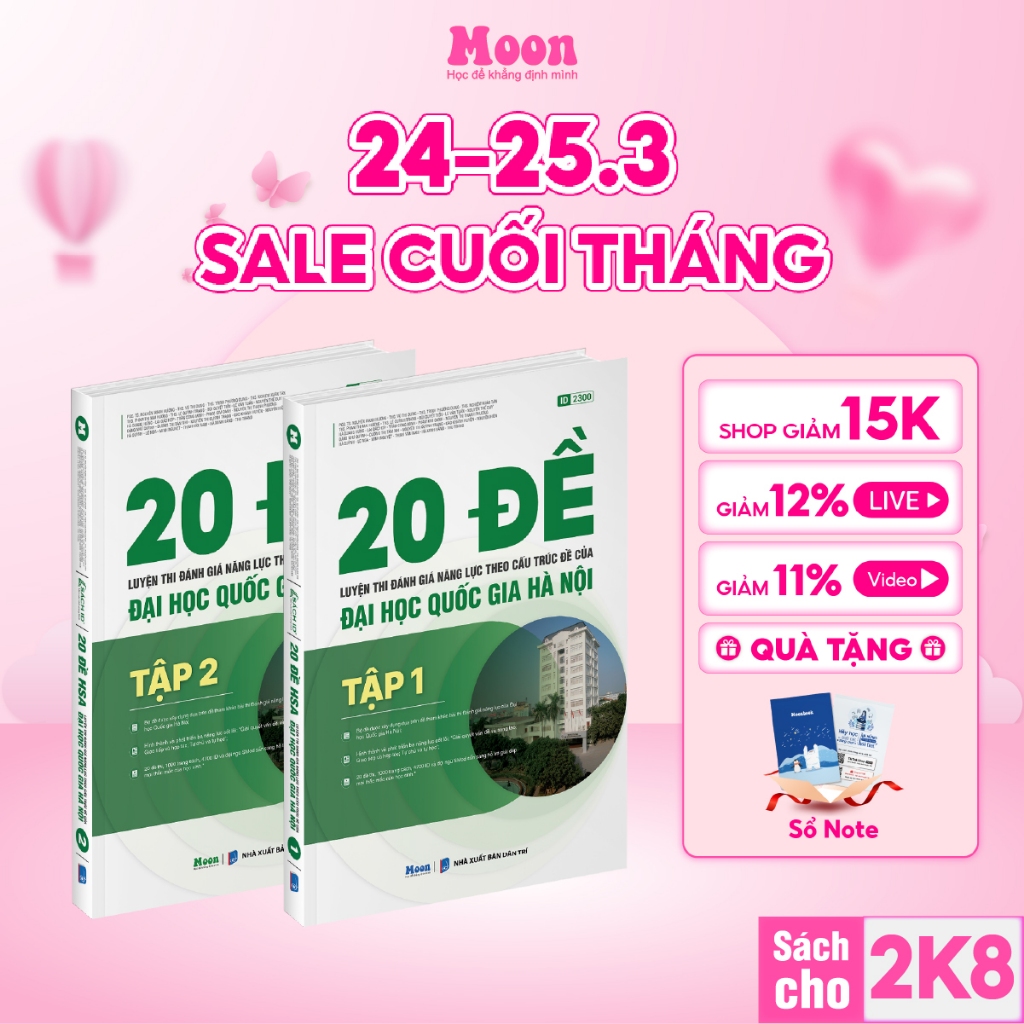 [HSA 2026] - Sách 20 đề ôn thi đánh giá năng lực Đại học Quốc gia Hà Nội -  Moonbook