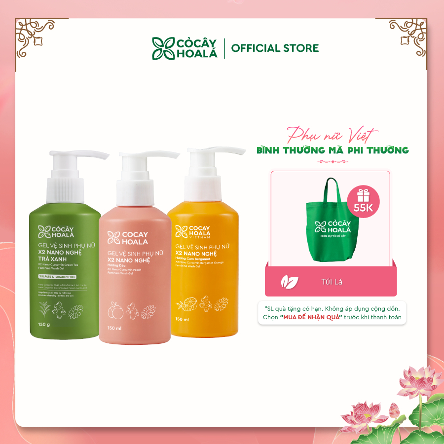 Dung Dịch Vệ Sinh Cỏ Cây Hoa Lá Gel x2 Nano Nghệ Làm Sạch Ngừa Vi Khuẩn 150ml Phù Hợp Cho Mẹ Bầu