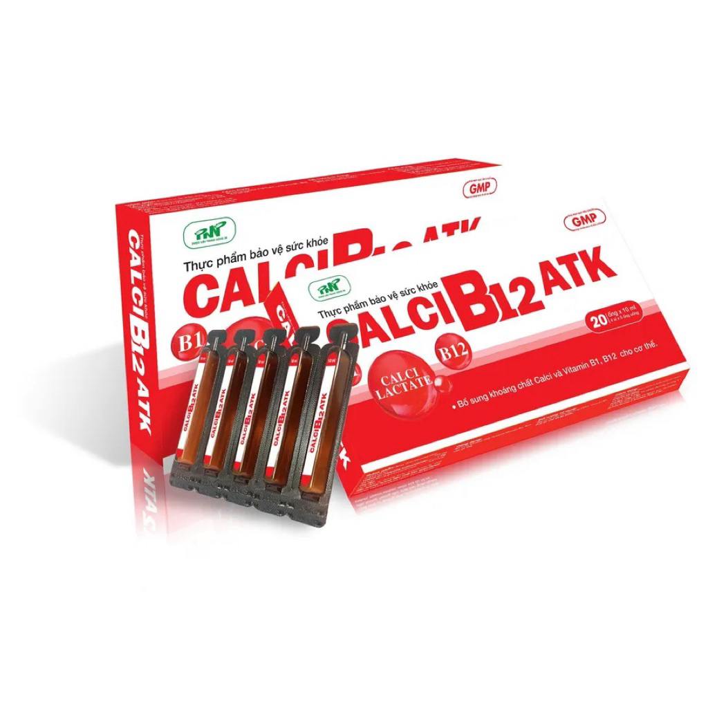 Canxi nước hữu cơ - Calci B12 ATK - Bổ sung Canxi và Vitamin B1 ,B12 cho cơ thể - Hộp 20 ống