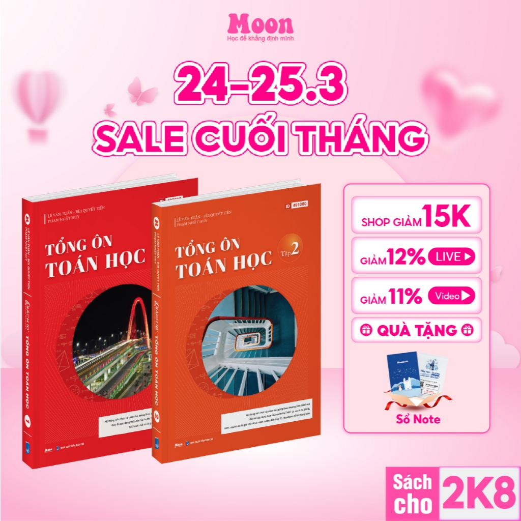 Sách tổng ôn toán học lớp 12 tập 1 & 2 ,luyện thi thpt quốc gia môn toán -  moonbook