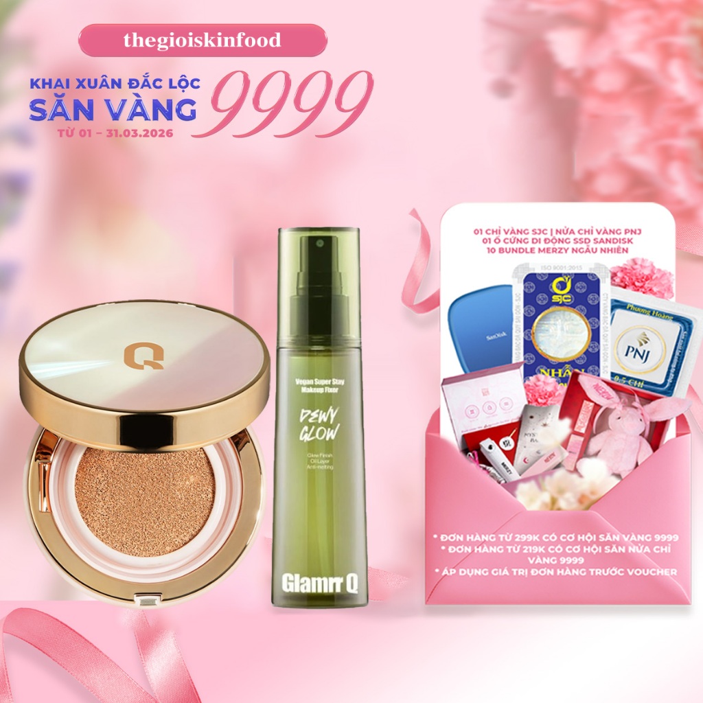 Combo Glamrr Q 2 sản phẩm Phấn nước Glamrr Q Vegan Super Cover Cushion/Xịt khóa nền Glamrr Q Vegan S