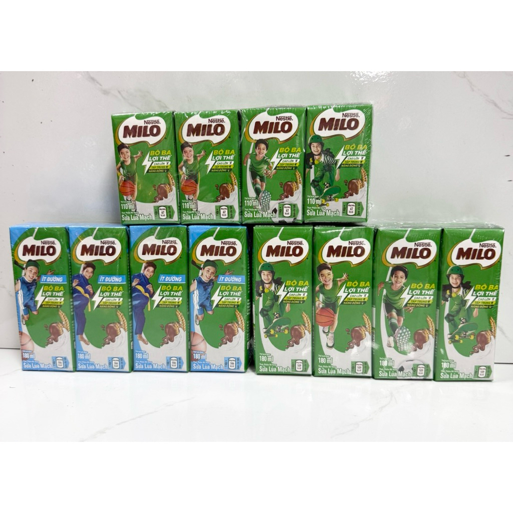 Combo 1-5 Lốc Sữa Lúa Mạch Milo 110ml -180ml x 4 Hộp