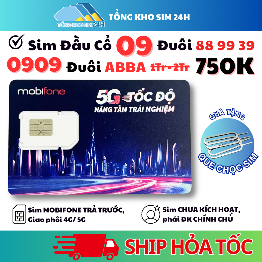 Sim 09 mobifone số đẹp Đầu Số Cổ 0909 và 093333 Tứ Quý Đầu, Đuôi 39, 99 chỉ 750k [Sim cần ĐKCC]