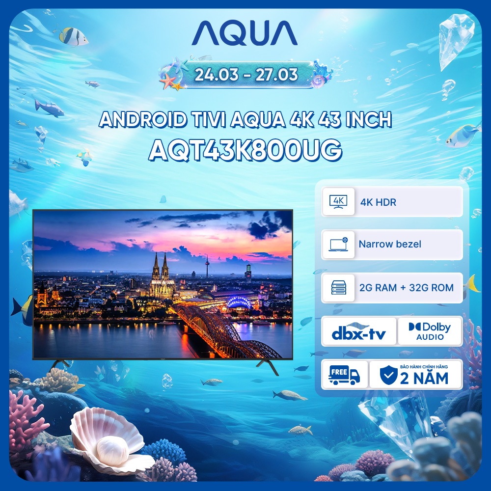 Android Tivi Aqua 43 inch AQT43K800UG - Hàng chính hãng - Bảo hành 1 đổi 1 trong 730 ngày đối với lỗi màn hình