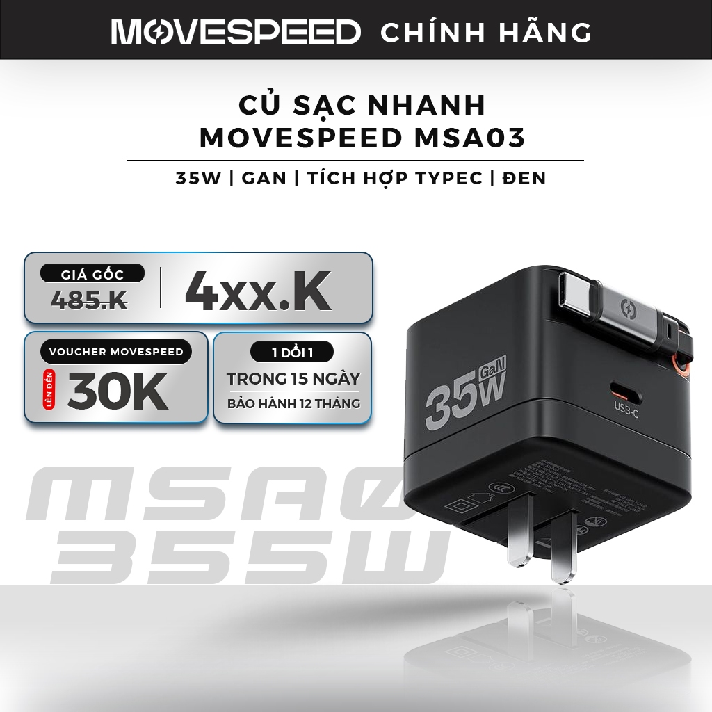 Củ sạc nhanh Movespeed MSA03 35W | GaN | Tích hợp TypeC
