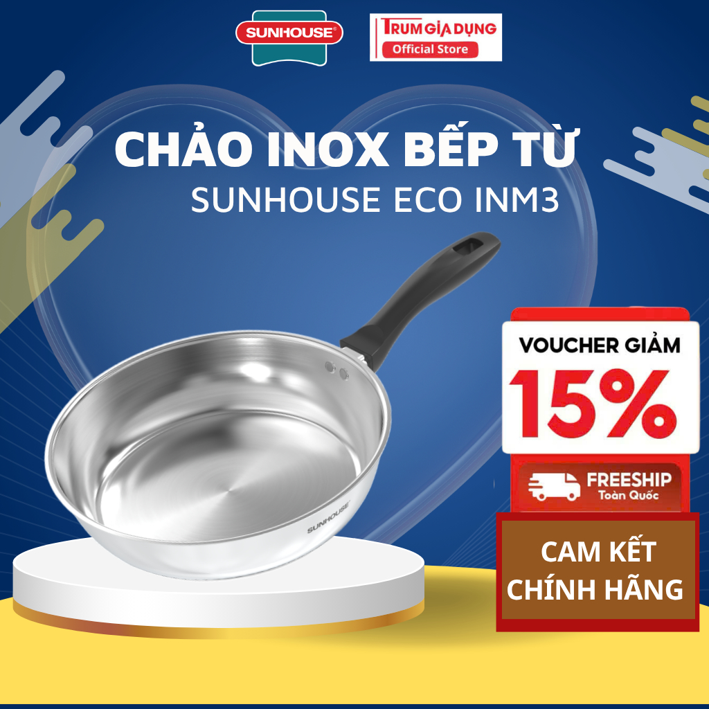 CHẢO BẾP TỪ INOX IMPACT SUNHOUSE ECO IN16M3/20M3/26M3/28M3, dùng được mọi loại bếp