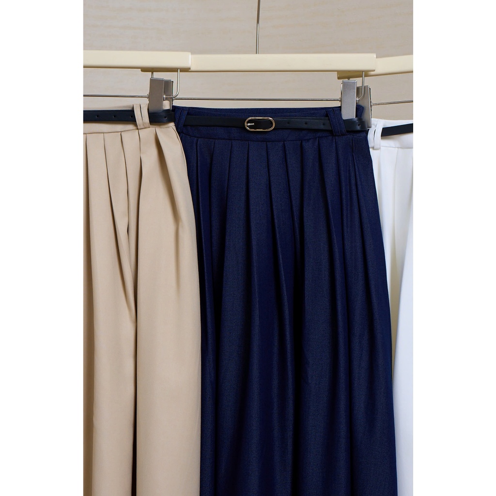 Chân váy dài dáng xòe kèm belt, form basic chất liệu kaki lụa cao cấp thời trang nữ Calie CX065 | BigBuy360 - bigbuy360.vn