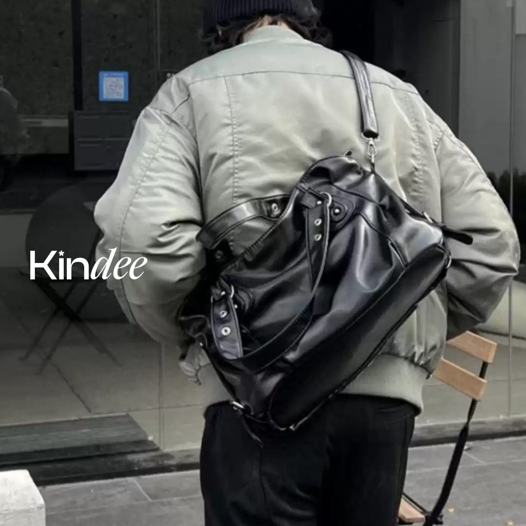 Túi xách nam cầm tay có quai đeo chéo thời trang, giỏ da đen trơn bóng xịn phong cách đường phố túi đeo chéo mix KINDEE