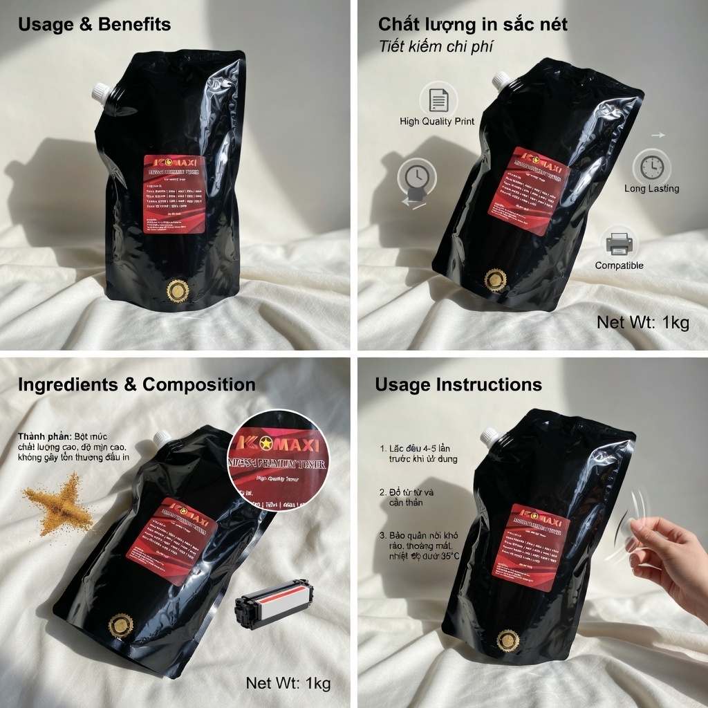 Mực gói photo MP3554, màu đen, trọng lượng 1000g/túi /Tương thích Ricoh MP 3054 / 3554 / 4054 / 5054