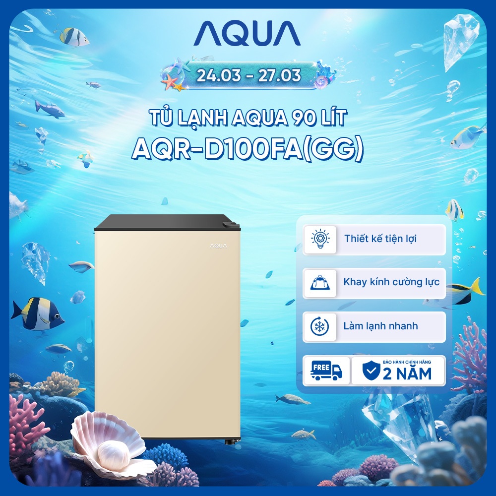 [SẢN PHẨM MỚI 2025] Tủ lạnh Aqua 90 lít AQR-D100FA(GG) - Màu be - Freeship toàn quốc