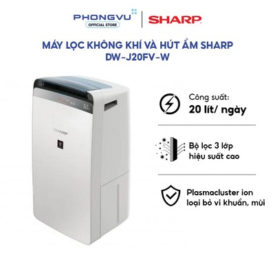Máy lọc không khí và hút ẩm Sharp DW-J20FV-W - 20L/ngày, Phòng 52m², Sấy Quần Áo, Chống Nấm Mốc - Bảo hành 12 tháng